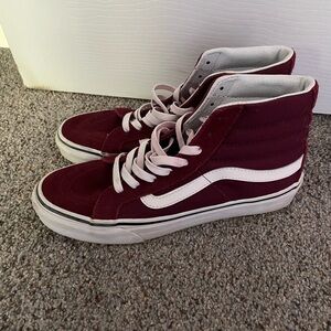 Vans Maroon and White High-Top Sneakers